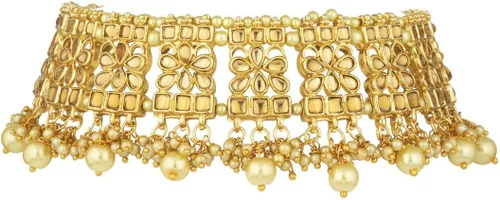 Vista 5 de Gold Plated Kundan Jewelry Necklace With Earring Set For Women