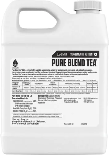 Vista 2 de Botanicare Pure Blend Tea, Nutrientes Suplementarios, 0.5-0.5-1.0, 1 cuarto de galón.