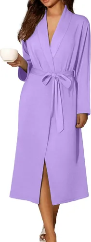 Vista 9 de Ekouaer Batas para mujer de manga larga, kimono de punto, bata de baño, ropa de dormir suave y ligera de algodón para damas Azul