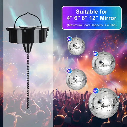 Vista 4 de Motor de Bola de Discoteca Giratoria NuLink de 6 RPM con Luz, Bolas de Espejo de Discoteca en Modo Dual para Discoteca Interior, DJ, Decoración