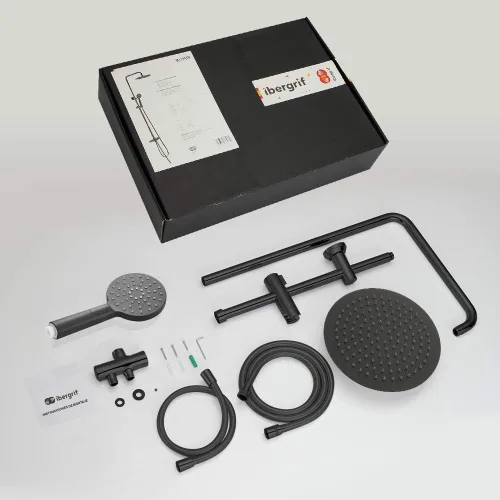 Vista 7 de Ibergrif M20706B Sistema con desviador, columna de ducha sin grifo, cromado, negro
