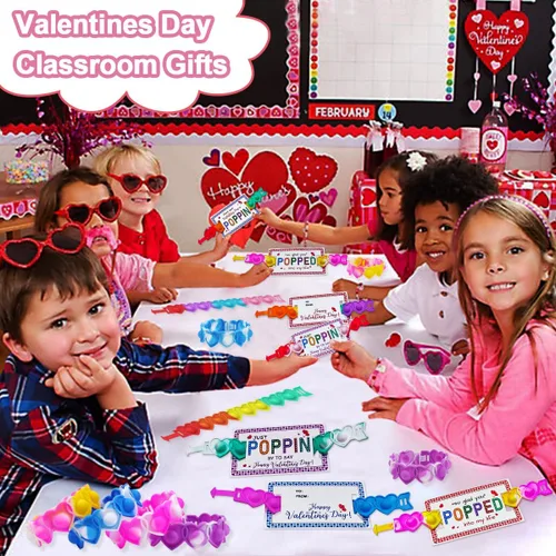 Vista 5 de JUNQIU Tarjetas del Día de San Valentín para Niños de Escuela, Paquete de 30 Tarjetas Pop It de San Valentín, Tarjetas de Intercambio de San