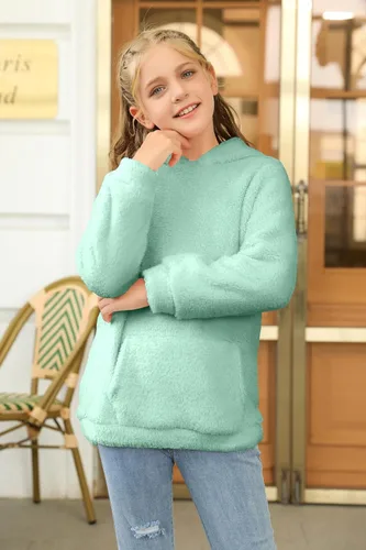 Vista 4 de Haloumoning Sudadera con capucha de forro polar mullido para niñas de 4 a 15 años