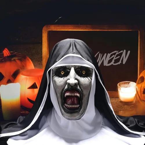 Vista 2 de Máscara de Halloween de terror de látex de cabeza completa para carnaval, disfraces de Halloween Negro mate