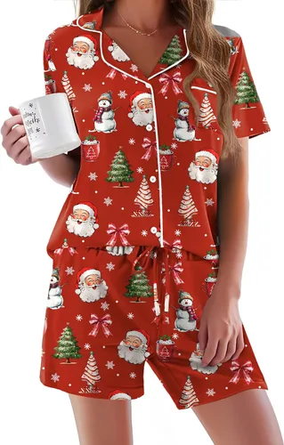 Vista 21 de Ekouaer - Conjunto de pijamas de manga corta para mujer, con botones, suave, 2 piezas, conjuntos de descanso, tallas XS-XXXL Verde Aqua
