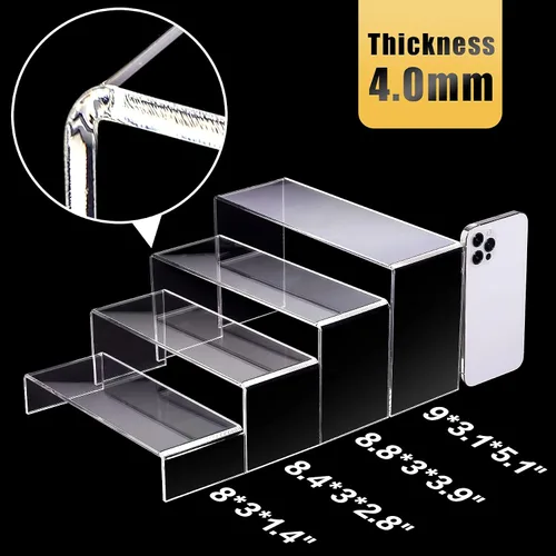 Vista 2 de Anglelife - Juego de 2 grandes elevadores de acrílico, 8 piezas de soporte de exhibición acrílico transparente rectangular, estante elevador