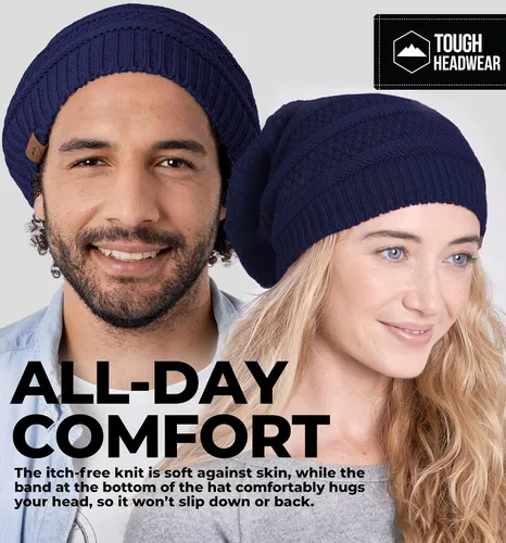 Vista 24 de Slouchy Cable tejido Gorro de lana por Tough Headwear – Gorro de lana de gran tamaño Sombreros Gorros Graves Sombreros Para Hombres y Mujeres