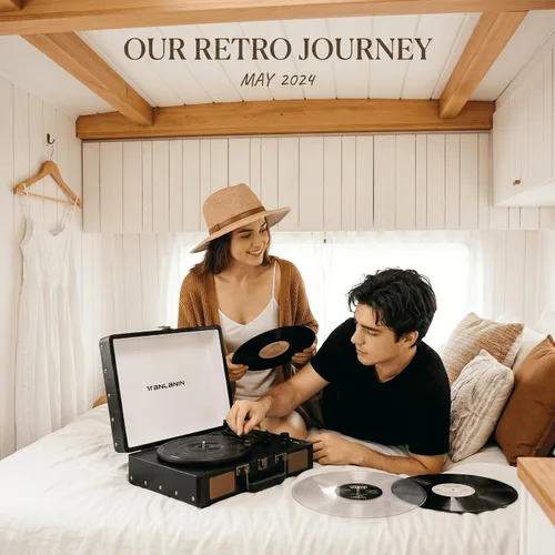Vista 18 de Reproductor de discos de vinilo con altavoces integrados, tocadiscos de entrada Bluetooth de 3 velocidades, grabación y reproducción USB/TF