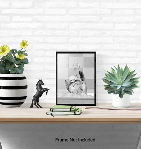Vista 5 de Bonita decoración de baño de gato, decoración única de pared de baño, arte moderno para pared de baño, obra de arte de tocador, decoraciones de baño