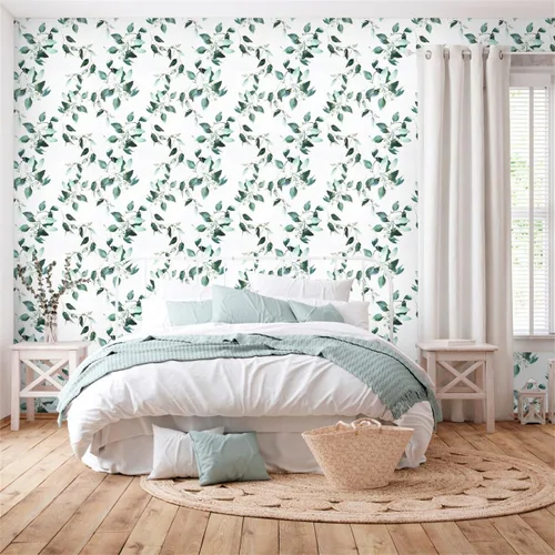 Vista 5 de Erfoni Papel Tapiz Verde y Blanco Despegar y Pegar Papel Tapiz de Contacto Floral para Dormitorio 17.7 pulgadas x 78.7 pulgadas Papel Tapiz