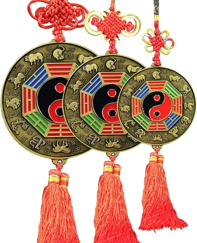 Vista 7 de Espejo chino de Feng Shui, espejo Bagua, espejo del zodiaco chino Bagua, espejo Feng Shui, espejo plano, colgante de decoración del hogar