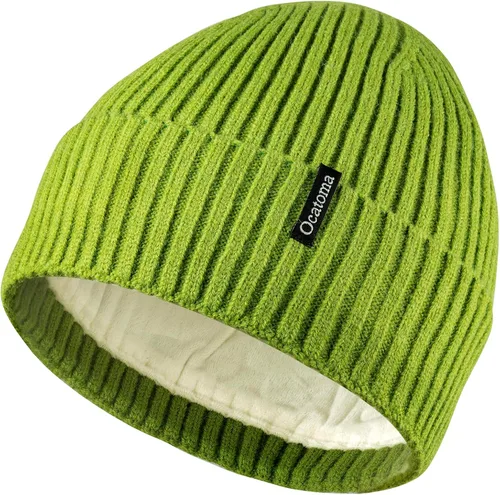 Vista 17 de Ocatoma Gorro para hombre y mujer, cálido gorro de invierno tejido con puños, suave y cálido, gorro de esquí unisex Camello gris