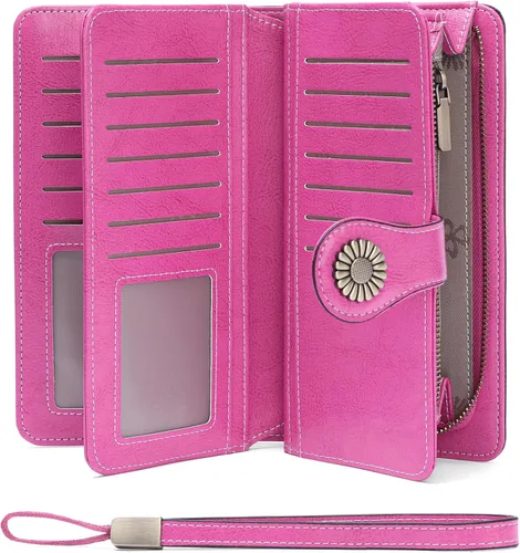 Vista 16 de SENDEFN Billeteras de cuero para mujer, tarjetero de crédito con bloqueo RFID, pulsera de gran capacidad with RFID Blocking, Large Capacity