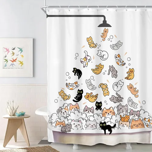 Vista 18 de SVBright Cortina de Ducha de Puesto Pequeño con Lindo Gato 36 pulgadas de ancho x 72 pulgadas de largo para Niños Casa Rodante Media Individual