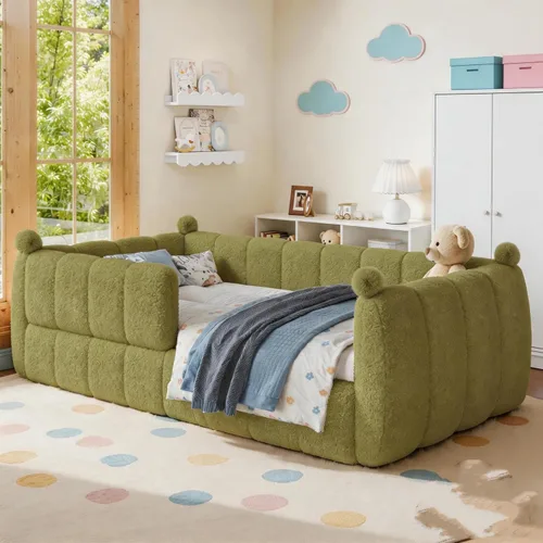 Vista 11 de Cama Montessori de tamaño matrimonial para niños con barandilla Natural