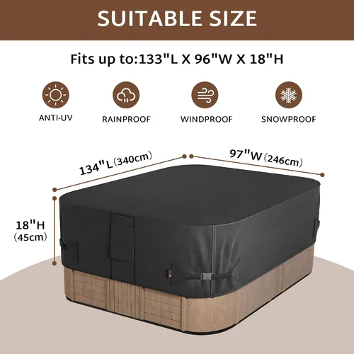Vista 2 de iBirdie Cubierta impermeable para bañera de hidromasaje, 134 x 97 pulgadas, para 8 x 11 pies, 132 x 96, 133 x 93, 130 x 94, protectores