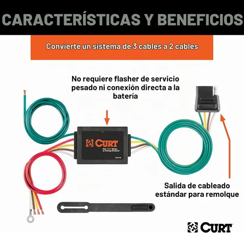 Vista 2 de CURT 56175 Convertidor de luz trasera de empalme de 3 a 2 cables sin alimentación, arnés de cableado de 4 pines, color negro