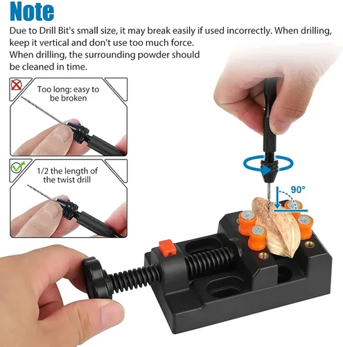 Vista 4 de 60 piezas de taladro de mano con micro taladro y tornillo de banco de joyería de PCB Jewelry Drill Bit Set - Manual Hand Drill for Resin Wood
