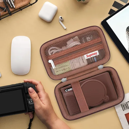 Vista 8 de Funda para cámara Canon PowerShot SX740 HS, SX730 HS, color marrón 1 funda rígida + 1 funda de silicona suave, SX740, SX730, bolsa protectora