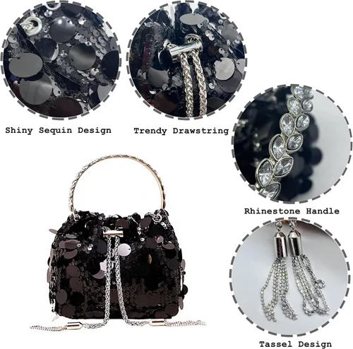 Vista 2 de pfoosnd Bolso de mano de noche con lentejuelas brillantes para mujer, bolso cruzado con purpurina para noche, boda, fiesta, baile de graduación