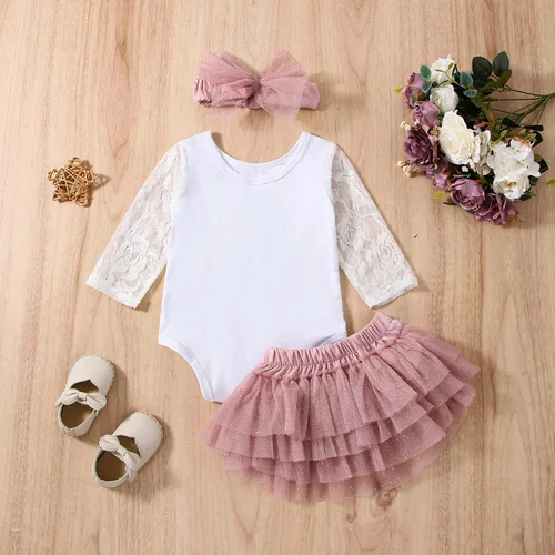 Vista 8 de LYQTloml Conjunto de ropa para bebé niña de primer cumpleaños con falda tutú con diadema