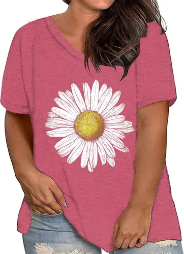Vista 2 de Plus Size Tops Sunflower Shirts for Women Flower Graphic Tees Shirts Summer Inspirational Tshirt