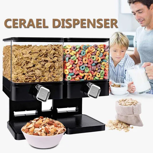 Vista 6 de TopHomer Dispensador de cereales de doble control con bandeja inferior desmontable y diseño de salida de paleta de rueda para organización de Negro