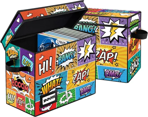 Vista 35 de Caja de Almacenamiento de Cómics, 15.8" X 7.8" X 11.8", Resistente Plegable Contiene 160-180 Cómics Contenedor Organizador Estante