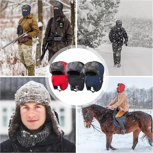 Vista 6 de Trooper Trapper Sombrero cálido de invierno Sombrero térmico de piel polar ruso Ushanka sombreros máscara para las orejas, nieve, esquí, caza