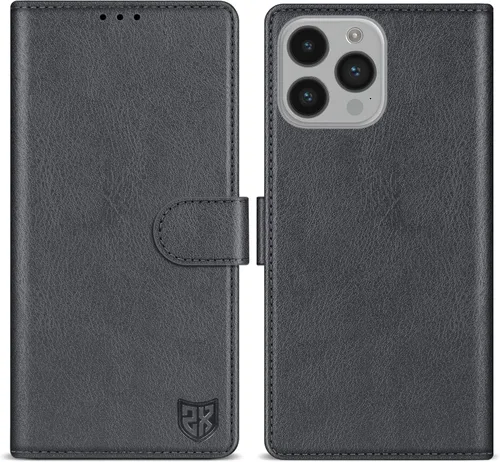 Vista 31 de ZZXX Funda tipo cartera para iPhone 14 Plus con bloqueo RFID, ranura para tarjetas, función atril, cierre magnético, funda protectora de cuero Negro