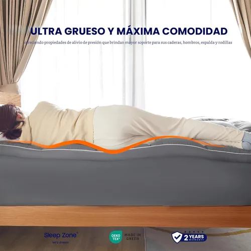 Vista 6 de SLEEP ZONE - Cubrecolchón tamaño individual, funda de colchón extra gruesa para el dolor de espalda, funda de colchón mullida y de soporte