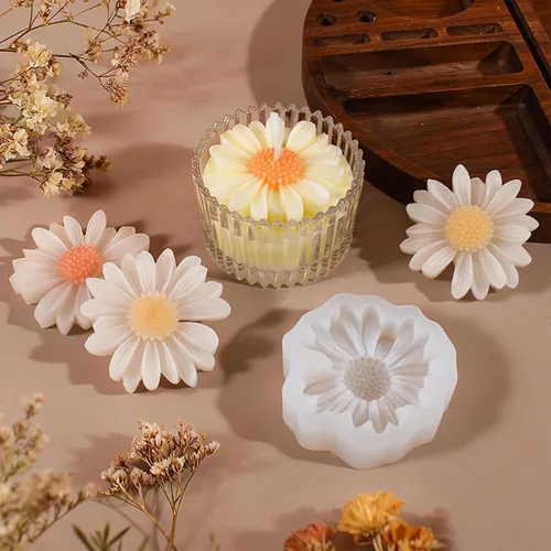 Vista 8 de Juego de 4 moldes de silicona de flores, moldes de clavel de margaritas florales 3D para hacer velas, jabón, resina epoxi, fabricación