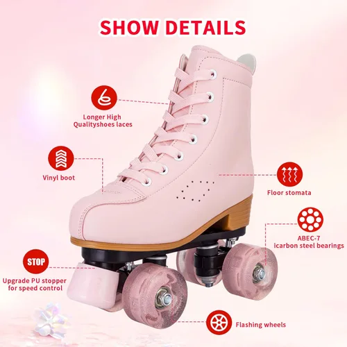Vista 2 de jessie Patines de ruedas para niñas y mujeres, patines de piel sintética iluminados para niños, lindos patines ajustables de cuatro ruedas