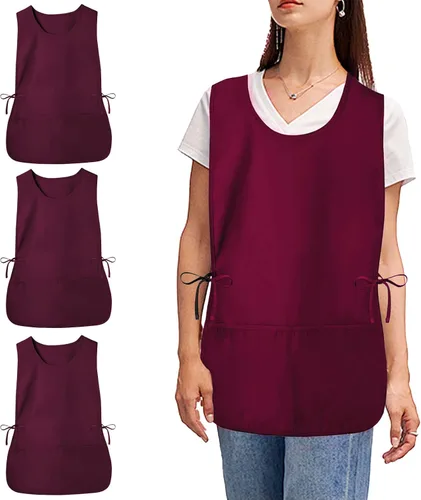 Vista 8 de Smock Apron Cobbler Apron with Side Ties and 2 Deep Pockets Unisex Apron for work kitchen Negro 1 paquete