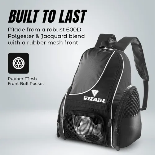 Vista 3 de Mochila de fútbol Solano de Vizari con compartimento para balón, bolsillo ventilado para balón y bolsillos de carga laterales de malla para adultos