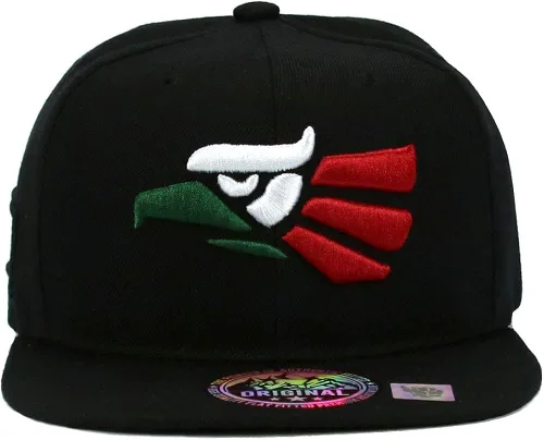 Vista 2 de Gorra de béisbol mexicana hecha en México Eagle Aguila Snapback Flat Bill