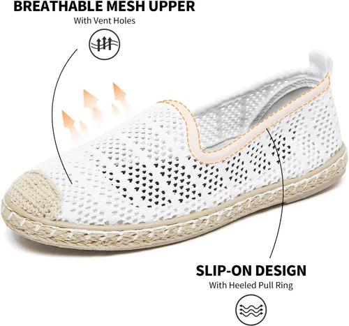 Vista 2 de BABUDOG Zapatos planos de malla transpirable para mujer, mocasines suaves, mocasines blancos sin cordones