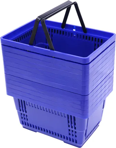 Vista 8 de Cesta de la compra con asas, cesta de comestibles portátil de 21 litros para supermercado, 12 unidades, cesta de la compra negra para librería