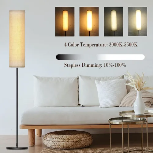 Vista 3 de Lámpara de pie para sala de estar, lámpara de pie LED ajustable con control remoto, lámpara de pie moderna alta con pantalla beige, luz LED suave