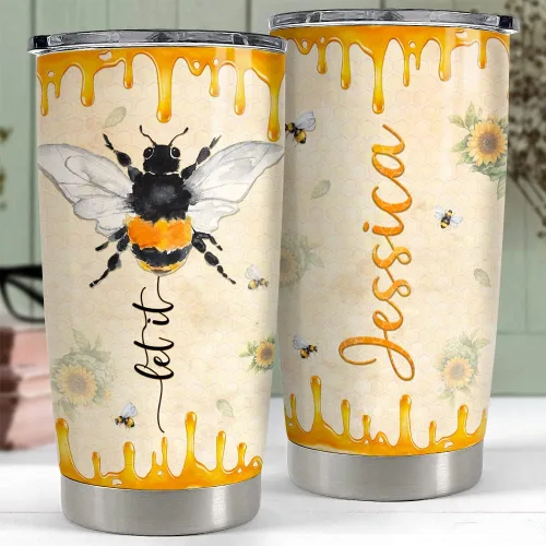 Vista 2 de SANDJEST Vaso personalizado de abeja con girasol de miel de 20oz 30oz con tapa, regalo para mujeres, niñas, hija, hermana, amantes de los animales