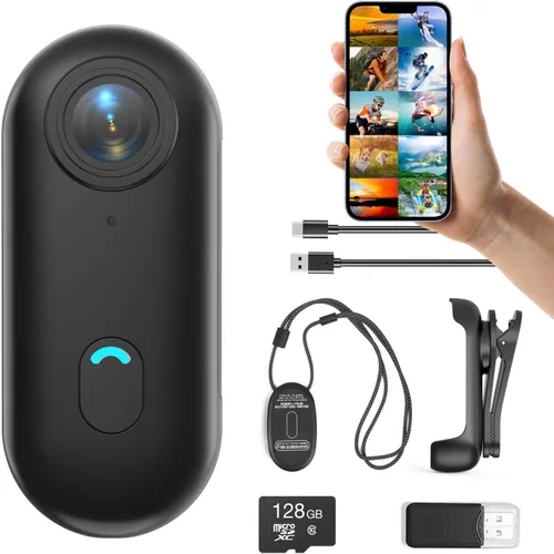 Vista 8 de H7 64GB 1080P Cámara de acción pulgar, mini cámaras corporales, cámara de bolsillo portátil para vlogging con cordón magnético, cámara pequeña