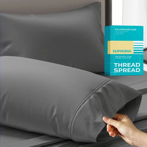 Vista 13 de THREAD SPREAD Fundas de almohada 100 % de algodón egipcio, fundas de almohada de 800 hilos, tamaño Queen / estándar, paquete de 2 unidades, suaves