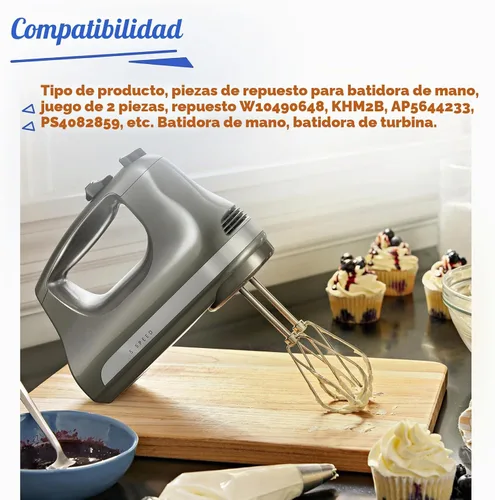 Vista 5 de Batidores de mano para batidores Kitchenaid W10490648 Accesorios de repuesto para batidora de mano KitchenAid KHM2B, AP5644233-2