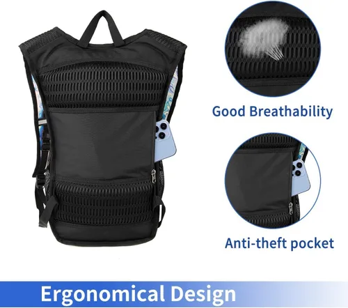 Vista 8 de Mochila de hidratación con luces frías, bolsa de agua de 2 L, bolsa ligera para correr, senderismo, bicicleta, escalada, festival de música esencial