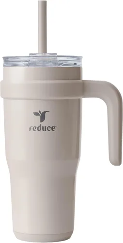 Vista 39 de REDUCE Vaso de acero inoxidable de 24 onzas con asa, con aislamiento al vacío de doble pared, tapa a prueba de sudor y popote reutilizable, mantiene