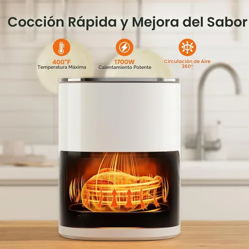Vista 4 de Simple Deluxe Freidora de aire digital de 6.34 cuartos de galón con ventana visible, 12 funciones preestablecidas, cesta antiadherente y apta