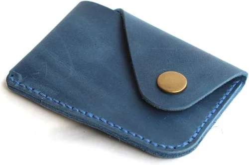 Vista 7 de Handmade Genuine Leather Card Holder with Snap Closure - Ultra Slim Minimalist Wallet, Hand-Stitched Compact Front Pocket Card Case for Men & Women