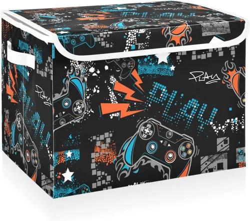 Vista 28 de CaTaKu Contenedores grandes de tela con tapas, cajas de almacenamiento de bastones de caramelo de Navidad con asas para organizar la ropa, cubos
