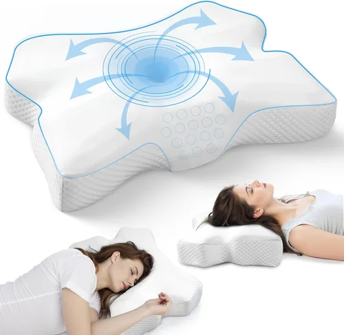 Vista 9 de Almohada cervical para dormir, almohadas para dormir de lado para adultos, almohada ergonómica de espuma viscoelástica con funda de almohada de seda