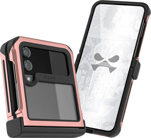 Vista 96 de Ghostek Atomic - Funda delgada para Galaxy Z Flip 4, parte trasera de aramida con parachoques de aluminio rojo, funda protectora de doble capa a